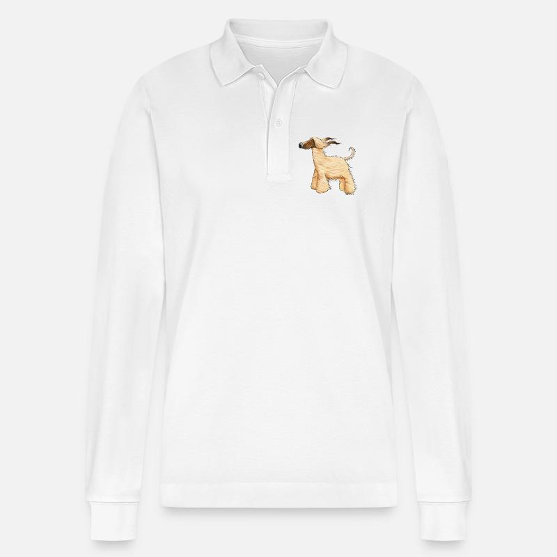 Drolliger Afghane - Afghanischer Windhund - Stanley/Stella Unisex Bio-Langarm-Poloshirt Prepster - Weiß