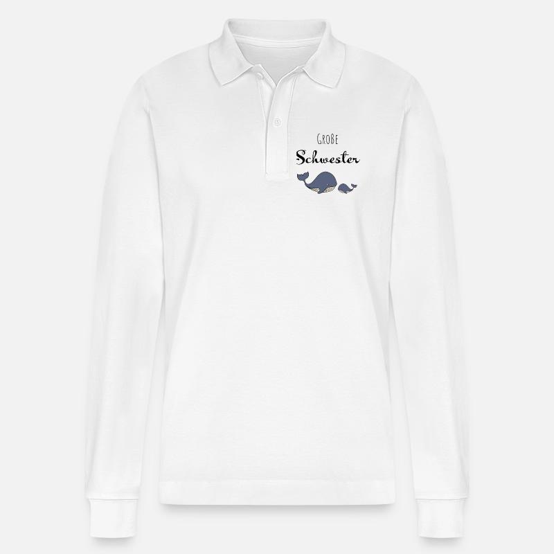 Große Schwester Wal - Stanley/Stella Unisex Bio-Langarm-Poloshirt Prepster - Weiß