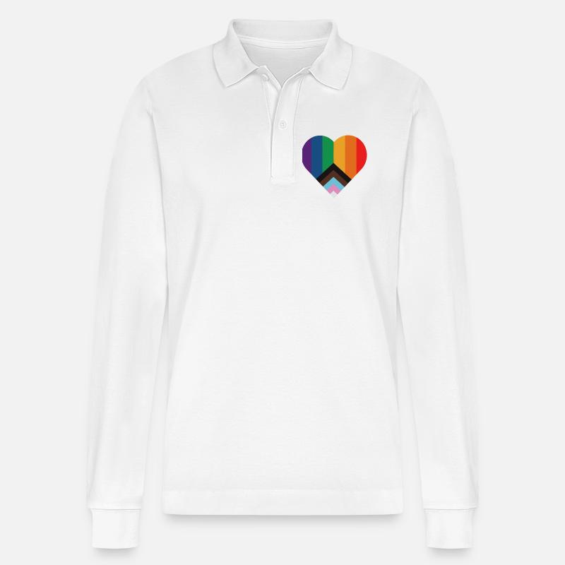 Regenbogen Pride Herz - Stanley/Stella Unisex Bio-Langarm-Poloshirt Prepster - Weiß