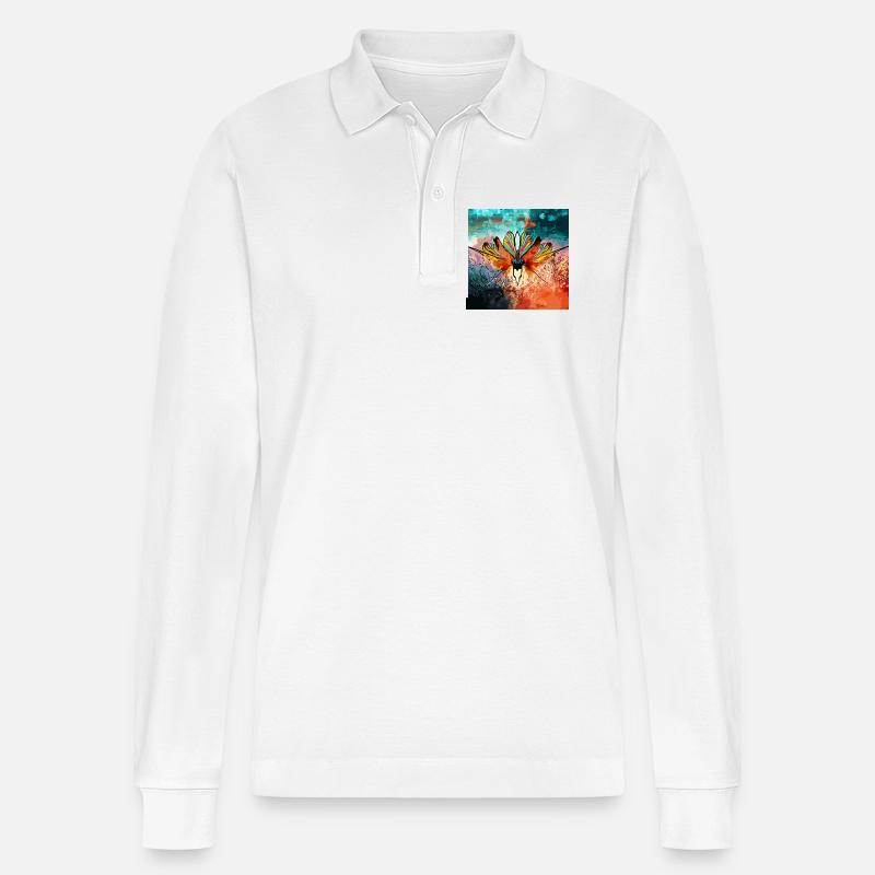 Farbiger Schmetterlingstraum - Stanley/Stella Unisex Bio-Langarm-Poloshirt Prepster - Weiß