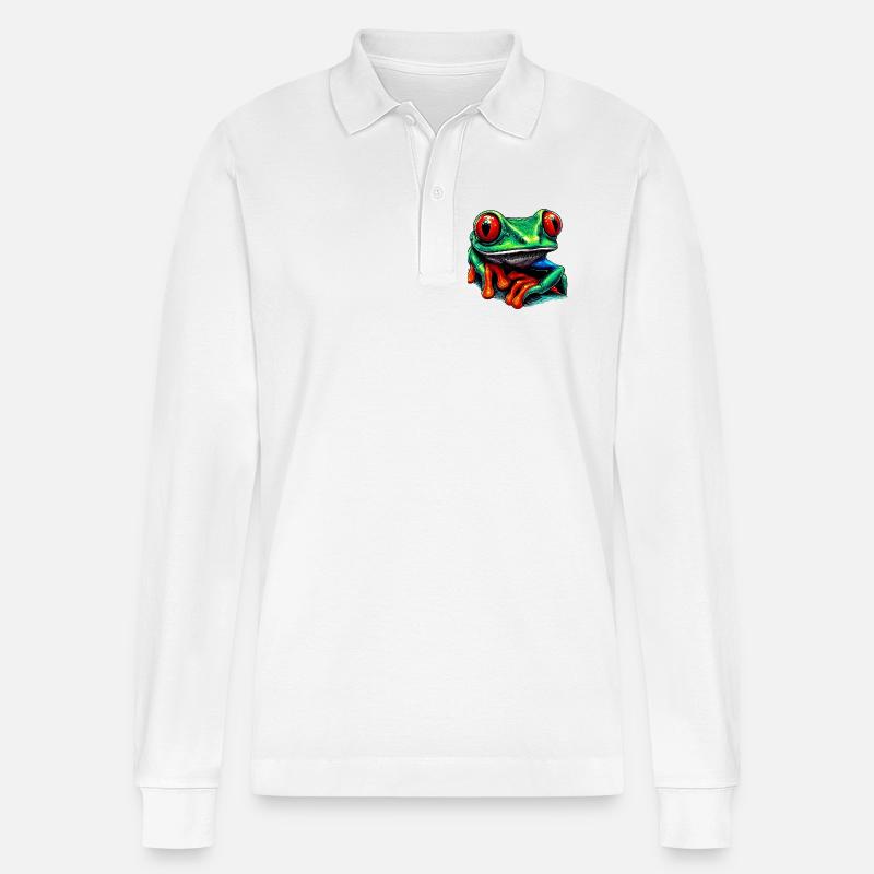 Rotäugiger Laubfrosch - Stanley/Stella Unisex Bio-Langarm-Poloshirt Prepster - Weiß