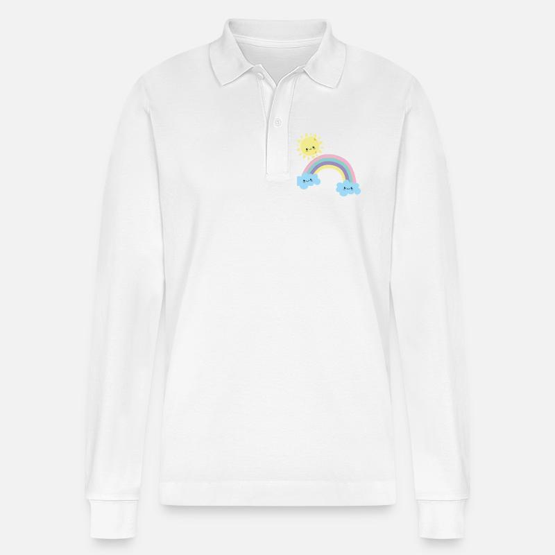 Sunny Rainbow Cloudscape Niedlich - Stanley/Stella Unisex Bio-Langarm-Poloshirt Prepster - Weiß