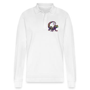 Gecko - Stanley/Stella Organic Unisex Long-Sleeved Polo Shirt Prepster - white - Front - Anna (173cm) & Nico (186cm)