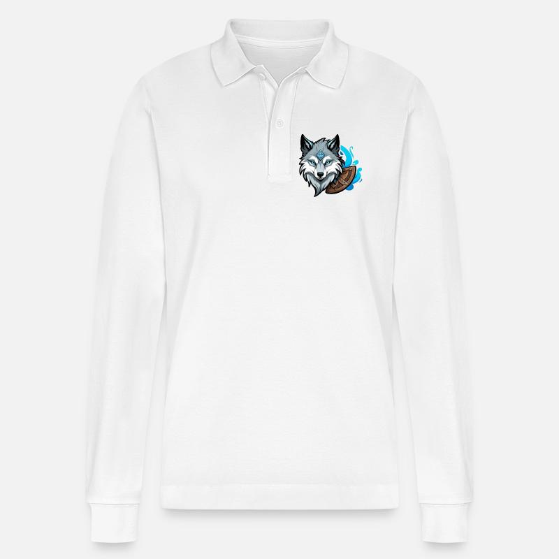 Viking Wolf Head - Stanley/Stella Unisex Bio-Langarm-Poloshirt Prepster - Weiß