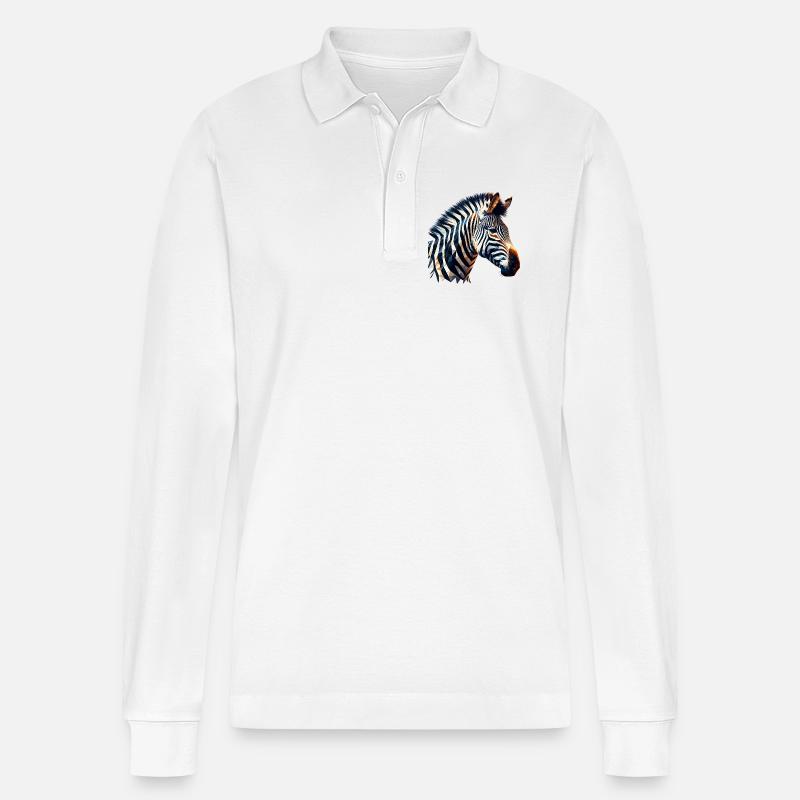 Polygonales Zebra - Stanley/Stella Unisex Bio-Langarm-Poloshirt Prepster - Weiß