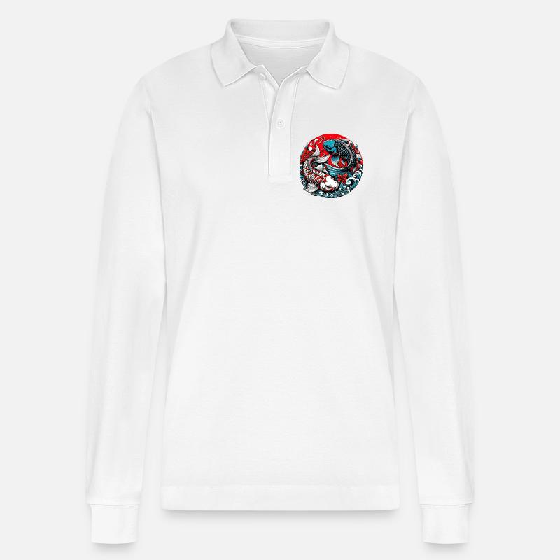 Koi-Karpfen - Stanley/Stella Unisex Bio-Langarm-Poloshirt Prepster - Weiß