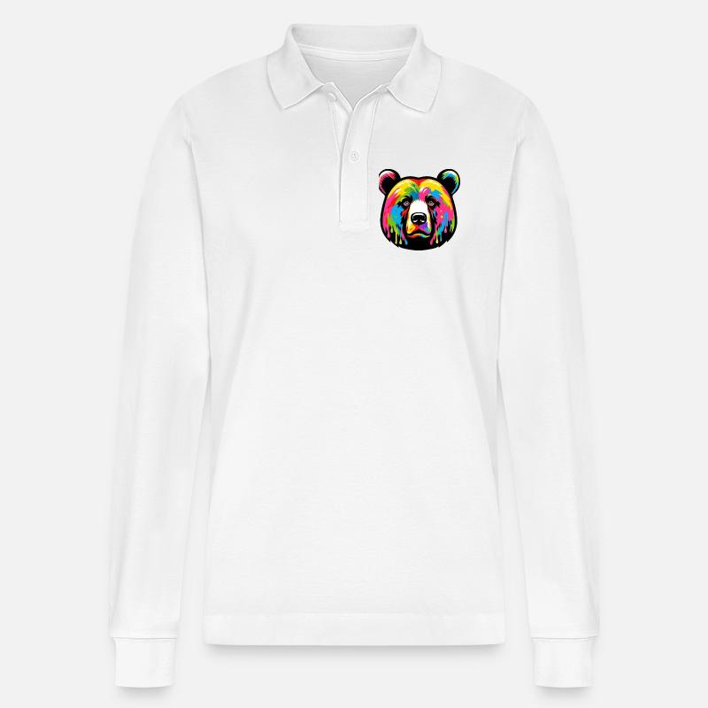 Bär - Stanley/Stella Unisex Bio-Langarm-Poloshirt Prepster - Weiß