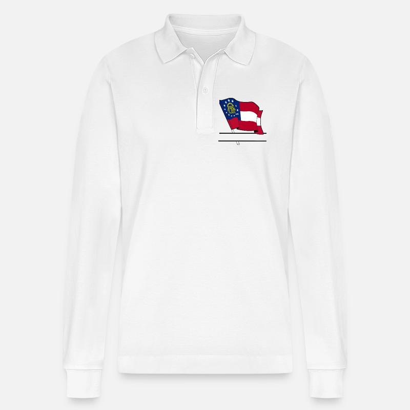 Flagge Georgien Textbanner - Stanley/Stella Unisex Bio-Langarm-Poloshirt Prepster - Weiß