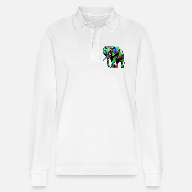 Elefant - Stanley/Stella Unisex Bio-Langarm-Poloshirt Prepster - Weiß