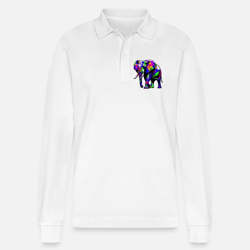 Elefant - Stanley/Stella Unisex Bio-Langarm-Poloshirt Prepster - Weiß