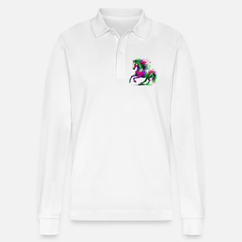 Pferd - Stanley/Stella Unisex Bio-Langarm-Poloshirt Prepster - Weiß