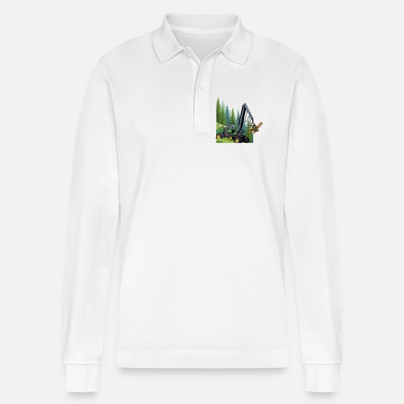 Récolteuse, moissonneuse en forêt - Polo à manches longues bio PREPSTER Stanley/Stella Unisexe - blanc