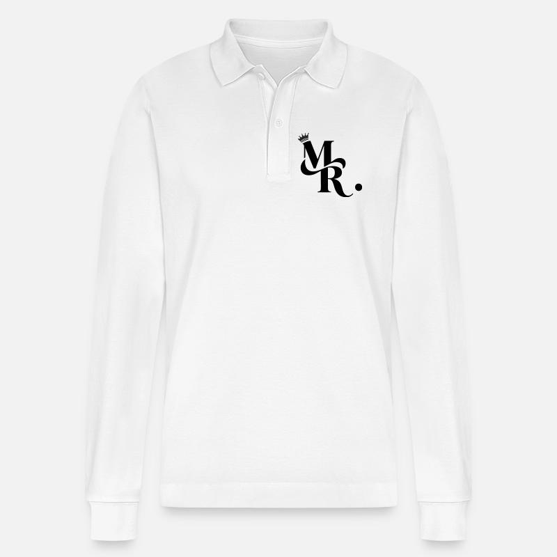 Mr. & Krone, personalisierbar - Stanley/Stella Unisex Bio-Langarm-Poloshirt Prepster - Weiß