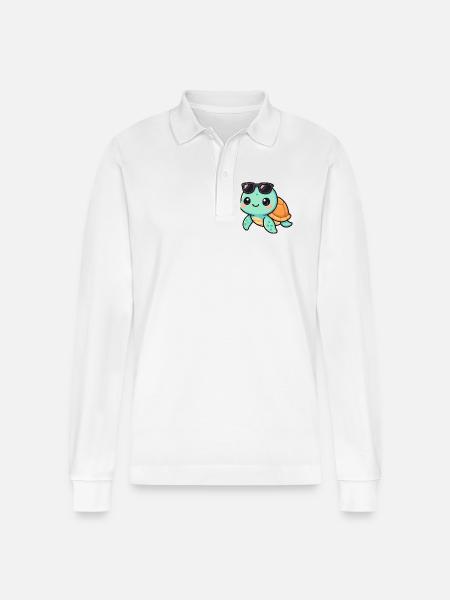 Cute turtle cartoon with sunglasses - Stanley/Stella Organic Unisex Long-Sleeved Polo Shirt Prepster - white