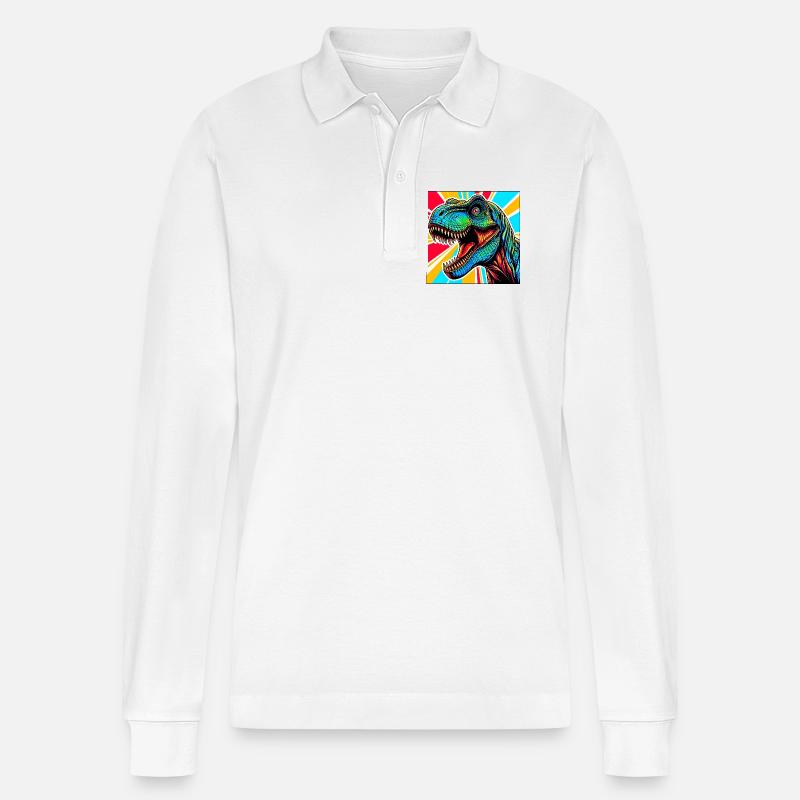 Dinosaurier - Stanley/Stella Unisex Bio-Langarm-Poloshirt Prepster - Weiß