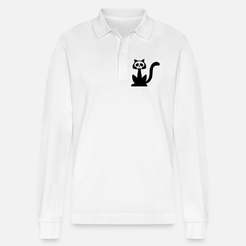 Schwarzer Katzenschädel - Stanley/Stella Unisex Bio-Langarm-Poloshirt Prepster - Weiß