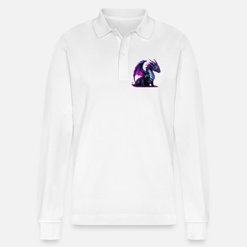Neon-Drachen Illustration auf Schwarz - Stanley/Stella Unisex Bio-Langarm-Poloshirt Prepster - Weiß