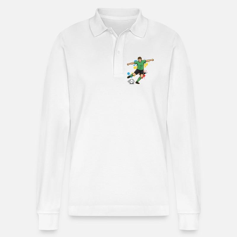 fussballspieler-comic-farbspritzer-gruen - Stanley/Stella Unisex Bio-Langarm-Poloshirt Prepster - Weiß