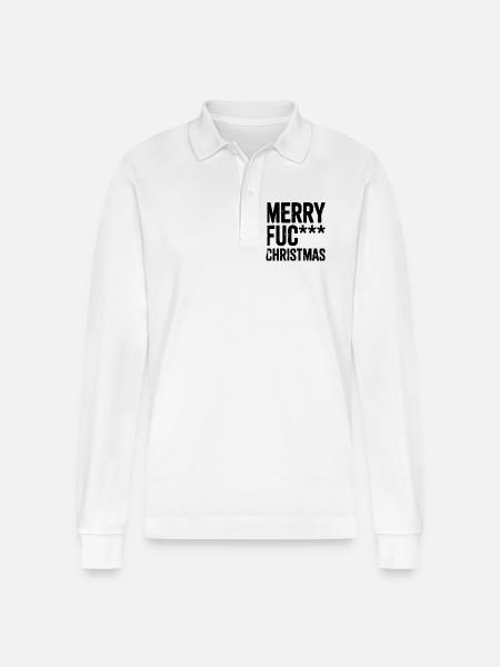 Merry FUC* Christmas Funny Holiday Design - Stanley/Stella Organic Unisex Long-Sleeved Polo Shirt Prepster - white