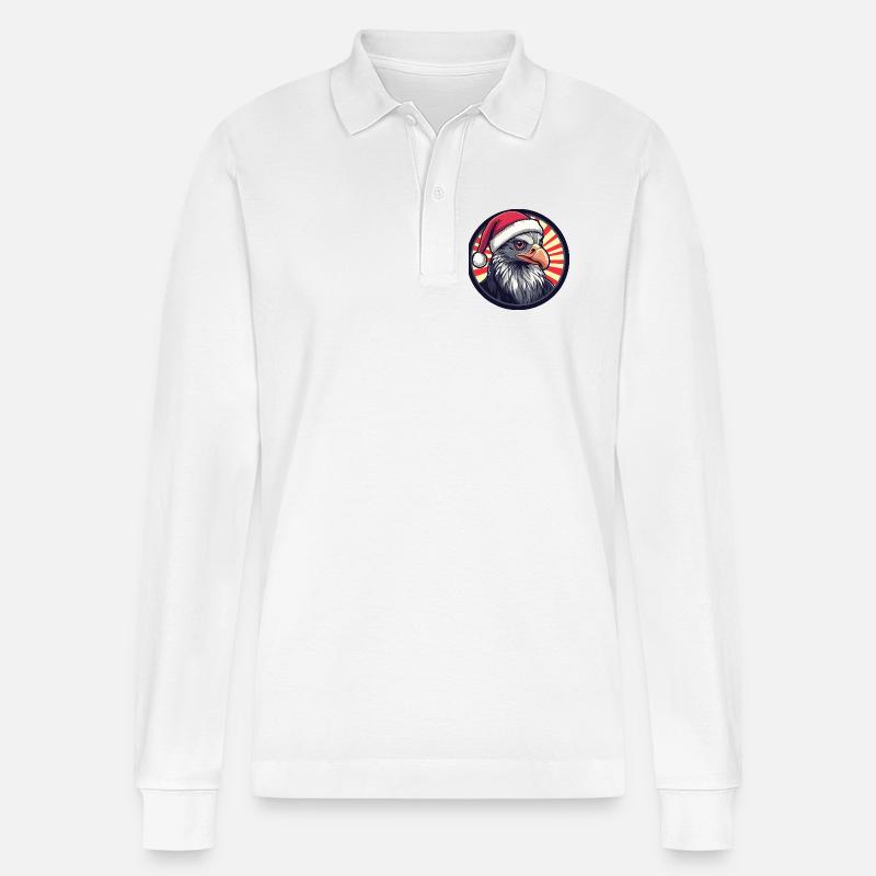 Weihnachtsvogel mit Santa Hut - Stanley/Stella Unisex Bio-Langarm-Poloshirt Prepster - Weiß