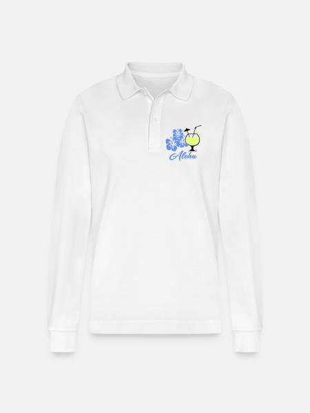 Aloha Hibiscus Tropical Drink - Stanley/Stella Organic Unisex Long-Sleeved Polo Shirt Prepster - white