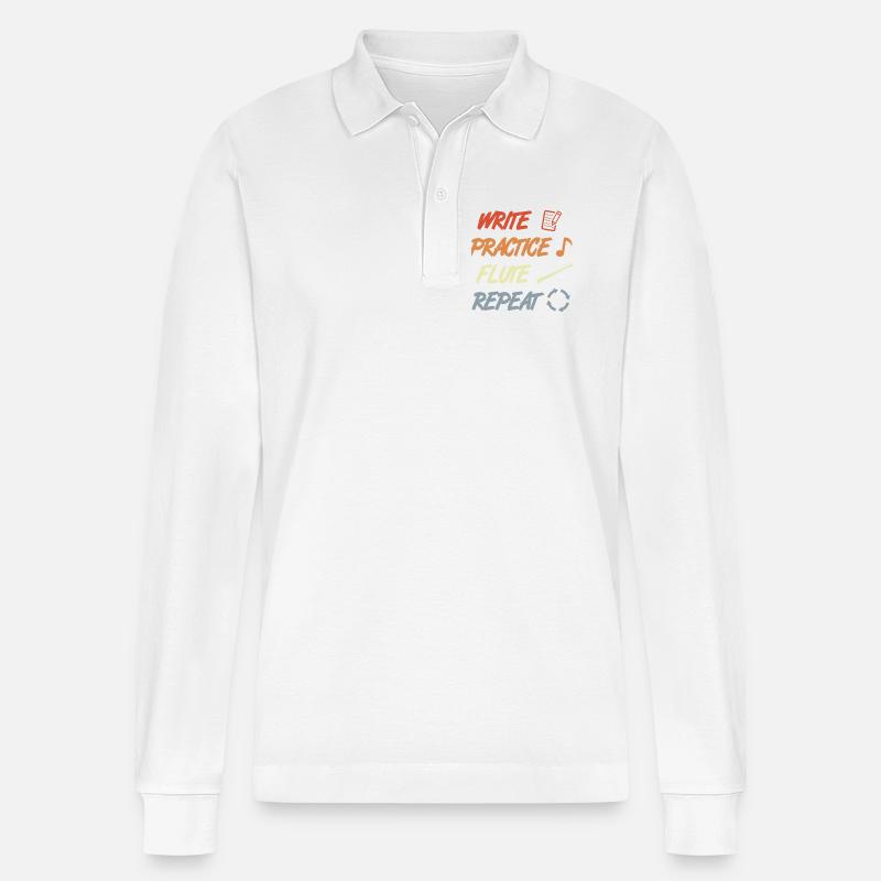 Write Practice Flute Repeat - Stanley/Stella Unisex Bio-Langarm-Poloshirt Prepster - Weiß
