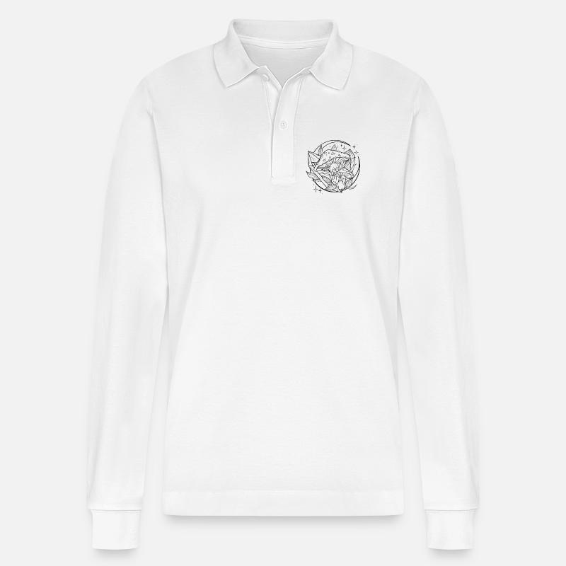 Witchy Toadstool with Magic Crystal - Stanley/Stella Organic Unisex Long-Sleeved Polo Shirt Prepster - white