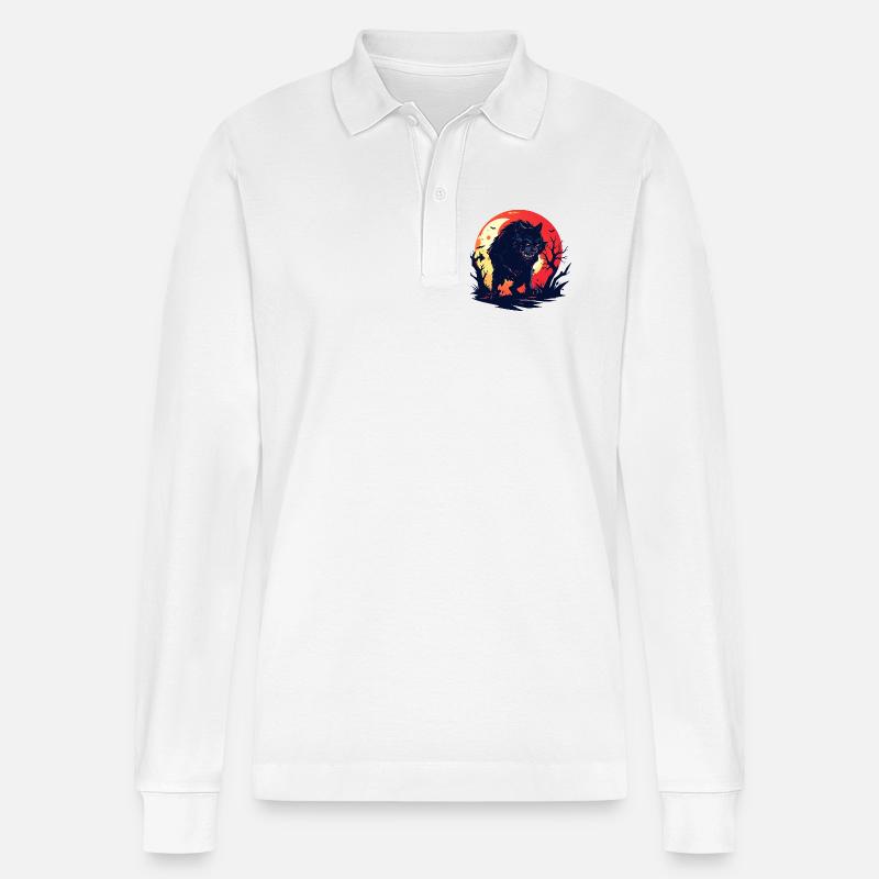 böser Mondwolf Werwolf im düsteren Mondschein - Stanley/Stella Unisex Bio-Langarm-Poloshirt Prepster - Weiß