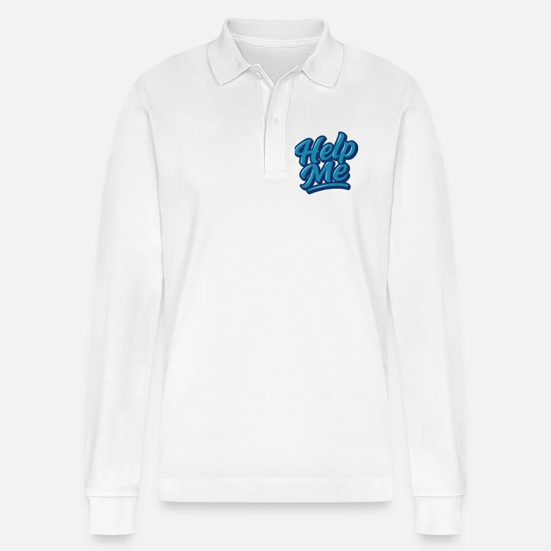 Help Me Blue Script Logo - Stanley/Stella Organic Unisex Long-Sleeved Polo Shirt Prepster - white