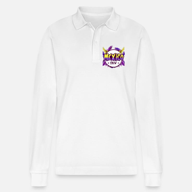 Mexiko Crew Bunt - Stanley/Stella Unisex Bio-Langarm-Poloshirt Prepster - Weiß