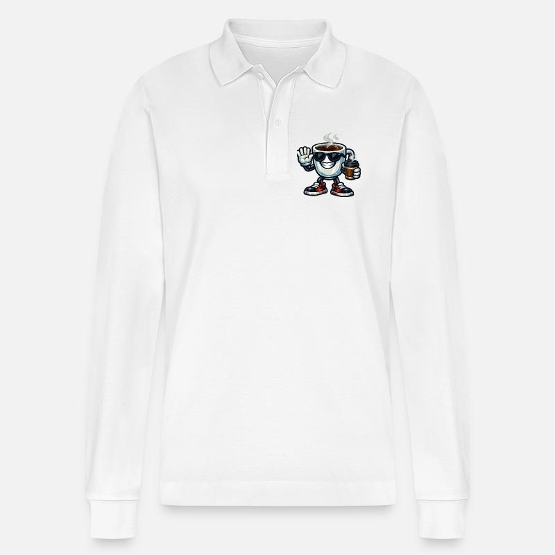 Kaffee-Maskottchen mit Sonnenbrille - Stanley/Stella Unisex Bio-Langarm-Poloshirt Prepster - Weiß