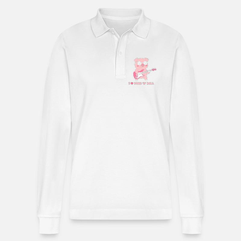 Guitare Porc n’Roll Pig - Polo à manches longues bio PREPSTER Stanley/Stella Unisexe - blanc