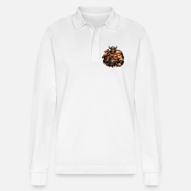 Wikinger-Krieger mit Axt - Stanley/Stella Unisex Bio-Langarm-Poloshirt Prepster - Weiß