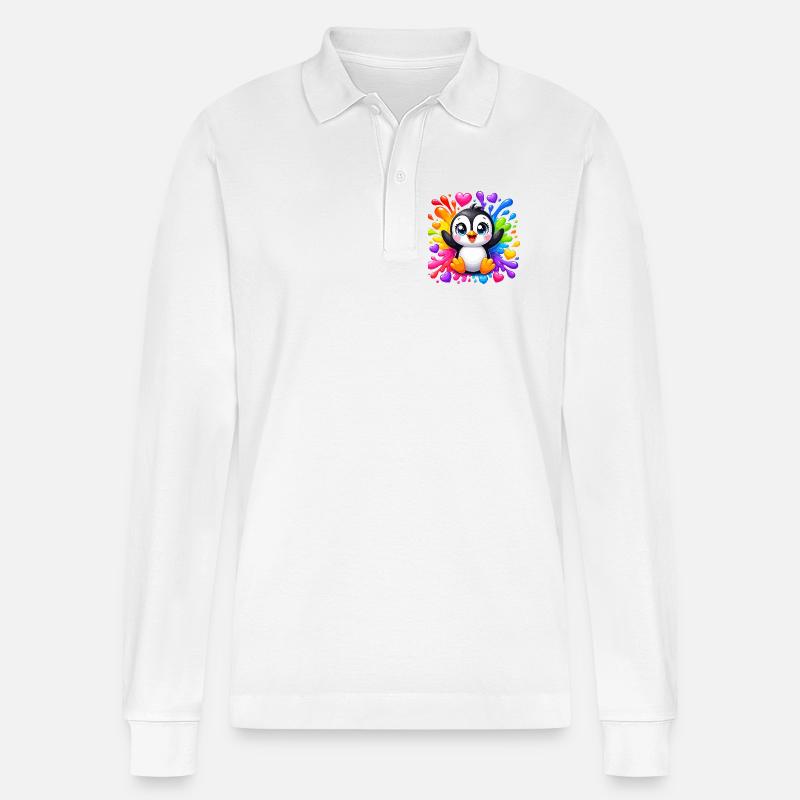 Pinguin Farbherzen Spritzer - Stanley/Stella Unisex Bio-Langarm-Poloshirt Prepster - Weiß