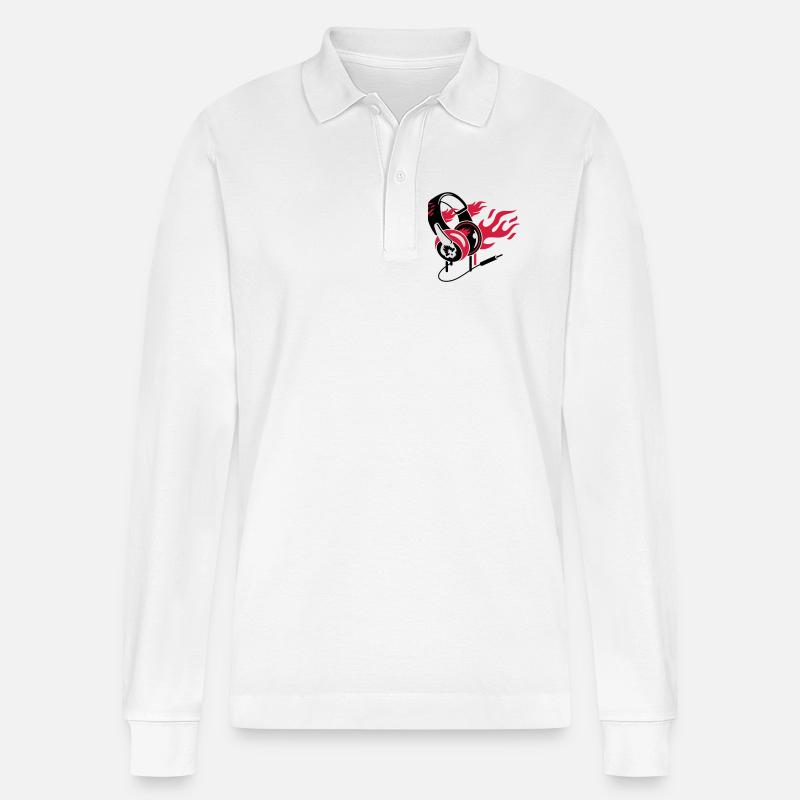 Kopfhörer und Flammen - Stanley/Stella Unisex Bio-Langarm-Poloshirt Prepster - Weiß