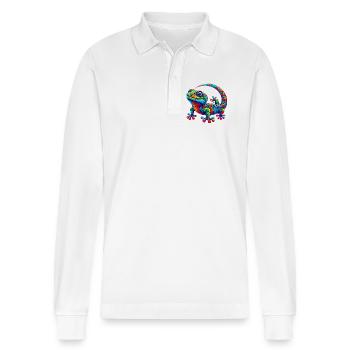 Gecko - Stanley/Stella Organic Unisex Long-Sleeved Polo Shirt Prepster - white - Front - Anna (173cm) & Nico (186cm)