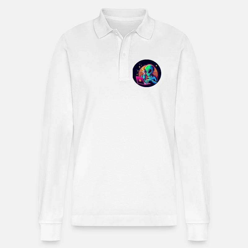 Alien bei der Arbeit - Stanley/Stella Unisex Bio-Langarm-Poloshirt Prepster - Weiß