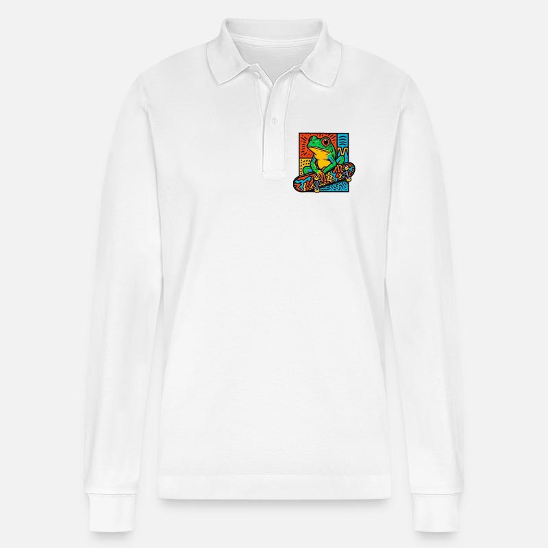 Frosch Skateboard - Stanley/Stella Unisex Bio-Langarm-Poloshirt Prepster - Weiß