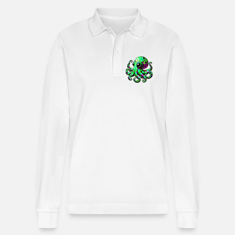 Krake - Stanley/Stella Unisex Bio-Langarm-Poloshirt Prepster - Weiß