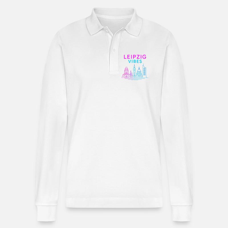 Leipzig Neon Vibes - Stanley/Stella Unisex Bio-Langarm-Poloshirt Prepster - Weiß