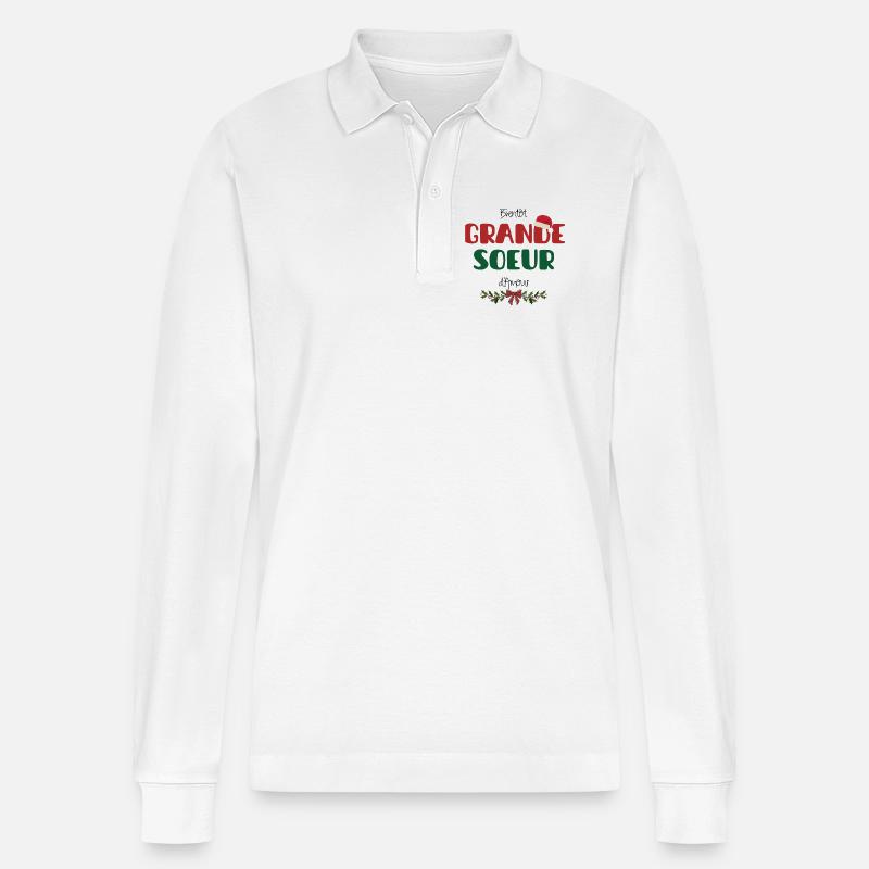 Bald Große Schwester Weihnachten - Stanley/Stella Unisex Bio-Langarm-Poloshirt Prepster - Weiß