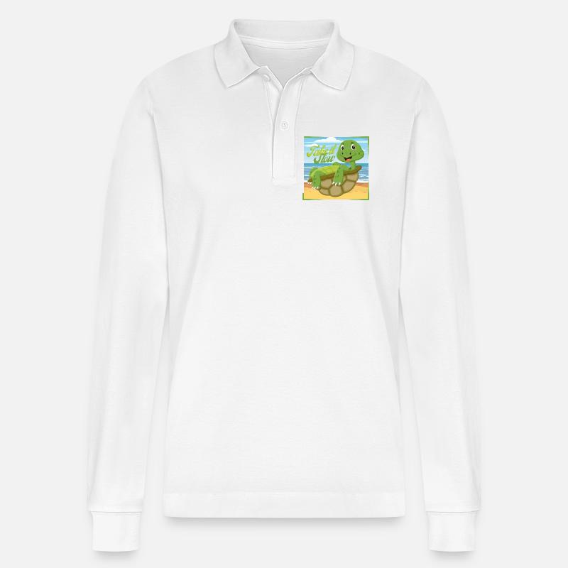 Take it Slow – Chillige Schildkröte - Stanley/Stella Unisex Bio-Langarm-Poloshirt Prepster - Weiß