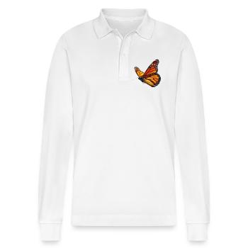 Monarchfalter im Flug Natur Design - Stanley/Stella Unisex Bio-Langarm-Poloshirt Prepster - Weiß - Vorne - Anna (173cm) & Nico (186cm)