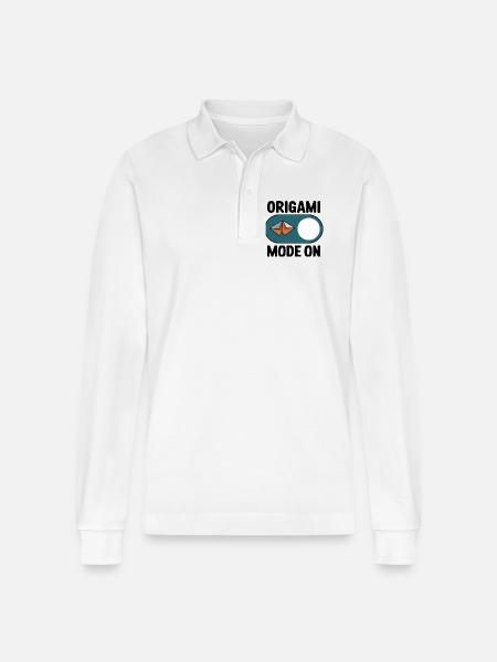 Origami-mode på papir foldehobby som udtryk for - Stanley/Stella Prepster økologisk unisex langærmet poloshirt - hvid