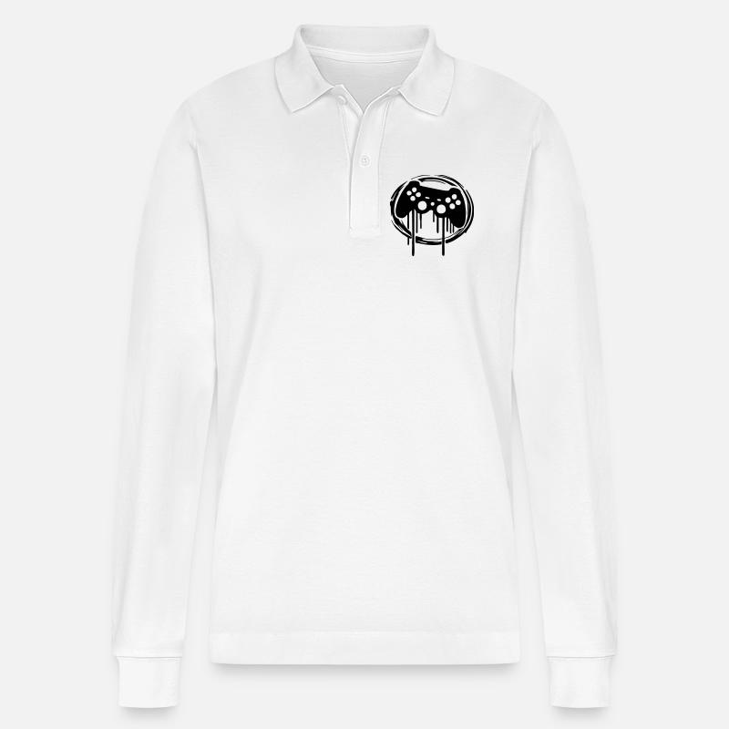 Gaming Controller Circle Pattern - Stanley/Stella Organic Unisex Long-Sleeved Polo Shirt Prepster - white
