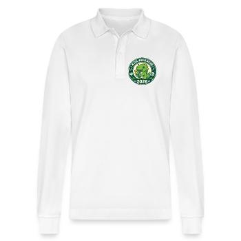 Kita Absolvent 2026 Kinder Lustig - Stanley/Stella Organic Unisex Long-Sleeved Polo Shirt Prepster - white - Front - Anna (173cm) & Nico (186cm)