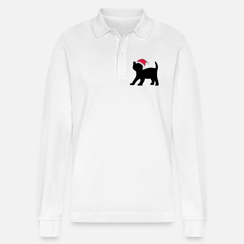 Kätzchen in einem Weihnachts-Hut. - Stanley/Stella Unisex Bio-Langarm-Poloshirt Prepster - Weiß