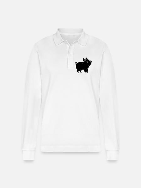 Pig cheerful logo Shadow image - Stanley/Stella Organic Unisex Long-Sleeved Polo Shirt Prepster - white