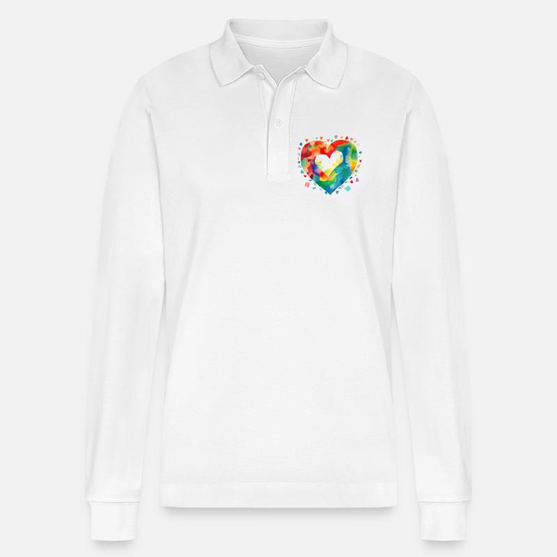 Herz - Stanley/Stella Unisex Bio-Langarm-Poloshirt Prepster - Weiß
