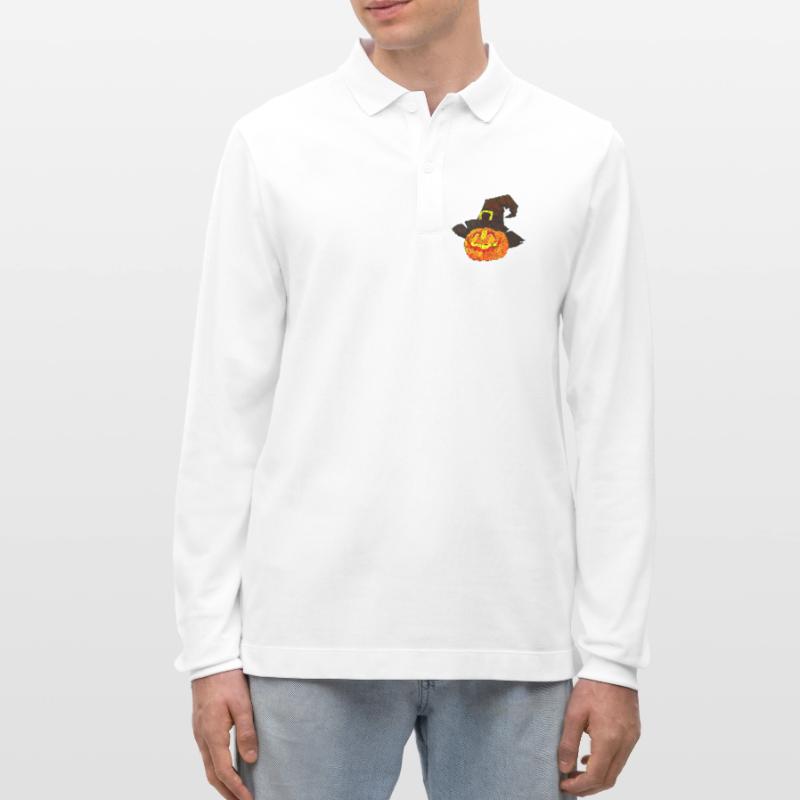 Polygonal Halloween Pumpkin Triangular Poly Art Stanley/Stella Organic Unisex Long-Sleeved Polo Shirt Prepster